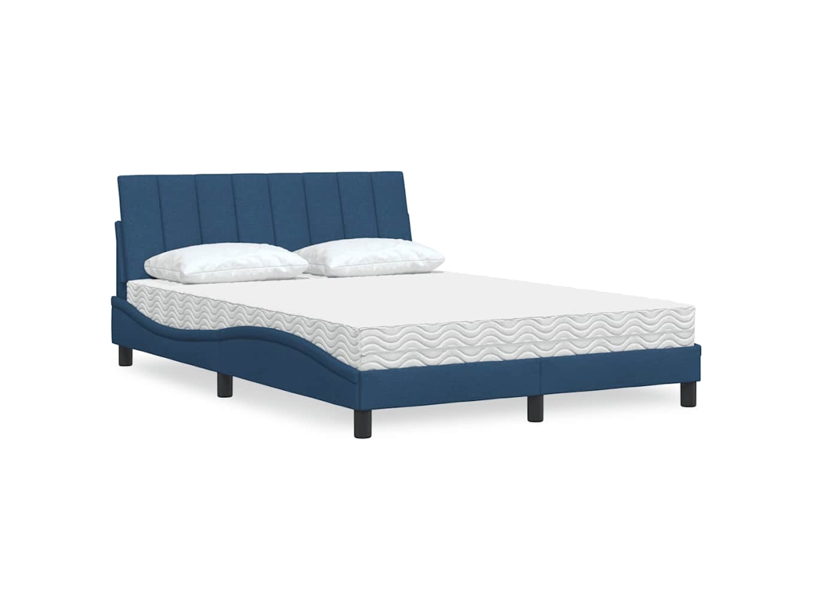 Vidaxl Cama Com Colchão Hanko 140x200 Cm Tecido Azul
