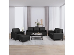 Vidaxl 4 Pcs Conjunto De Sofás Com Almofadões Couro Artificial Preto