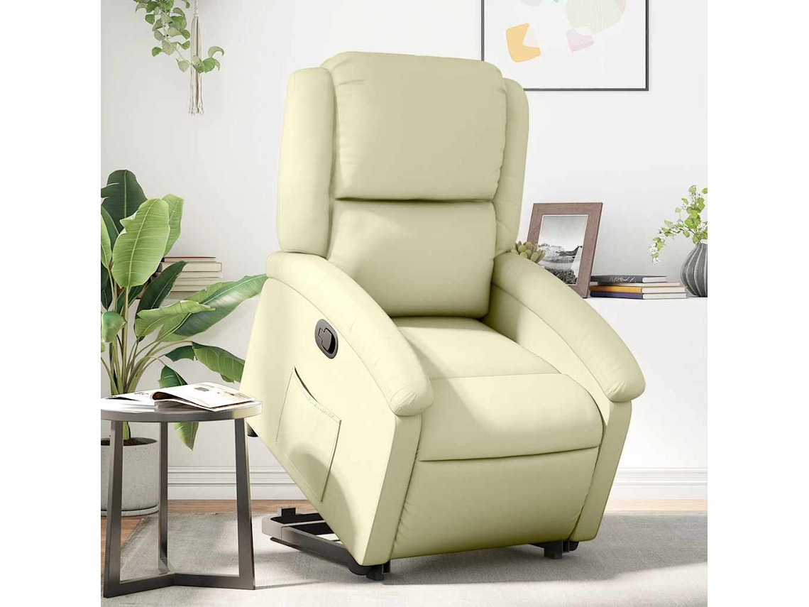 Vidaxl Poltrona Reclinável Elevatória Couro Genuíno Cor Creme