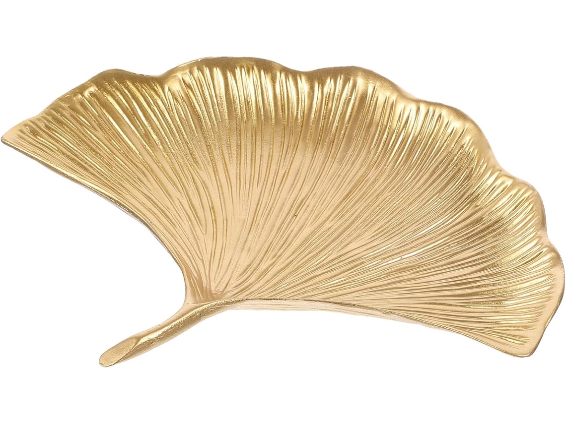 Bandeja De Joias Em Metal Dourado Com Design De Folha De Ginkgo, Porta-anéis Decorativo, Organizador