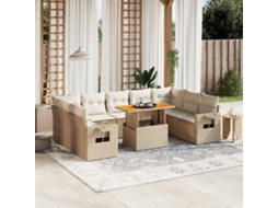 Vidaxl 10 Pcs Conjunto De Sofás P/ Jardim Com Almofadões Vime Pe Bege
