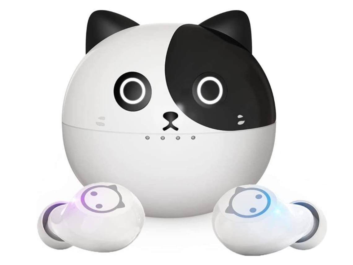 Fones Bluetooth Tws Design Cute Cat 36h Duplo Microfone Esporte Branco
