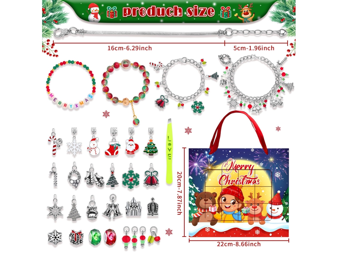 Calendário Do Advento Com Kit De Pulseiras De Natal, 24 Grades Elysve