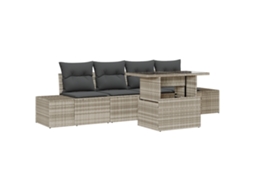 Conjunto 5 Conjunto De Sofá De Jardim Vidaxl Cinzento-claro Vime Pe (100 X 55 X 73 Cm)