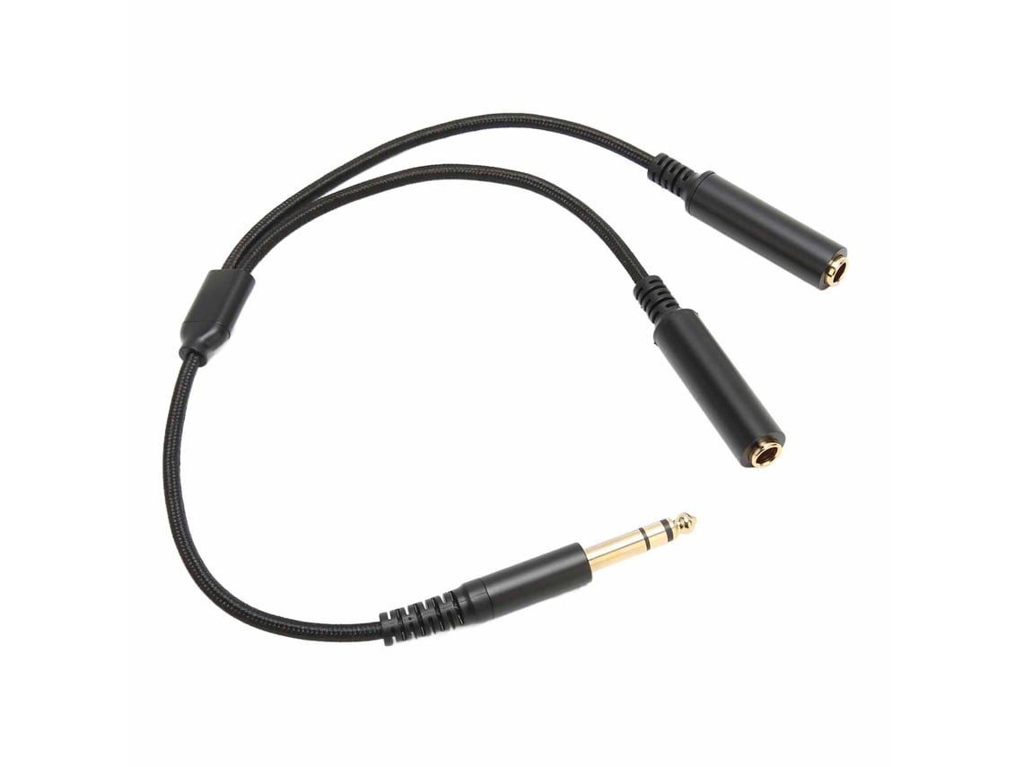 Cabo Y Divisor Estéreo 6,35mm Plug Macho para 2 Fêmeas com Conectores Dourados 11,8 Polegadas