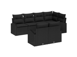Conjunto 7 Conjunto De Sofás Para Exterior Vidaxl Preto Vime Pe (55 X 55 X 37 Cm)