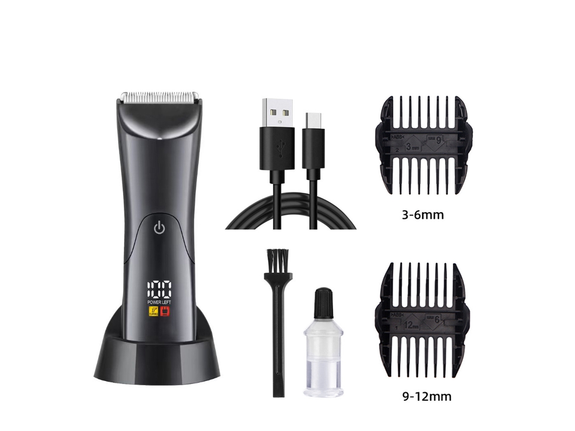 Aparador De Cabelo E Barba Recarregável Usb - Preto, Display Led, 2 Pentes Ajustáveis (3-12mm), Base De Carregamento