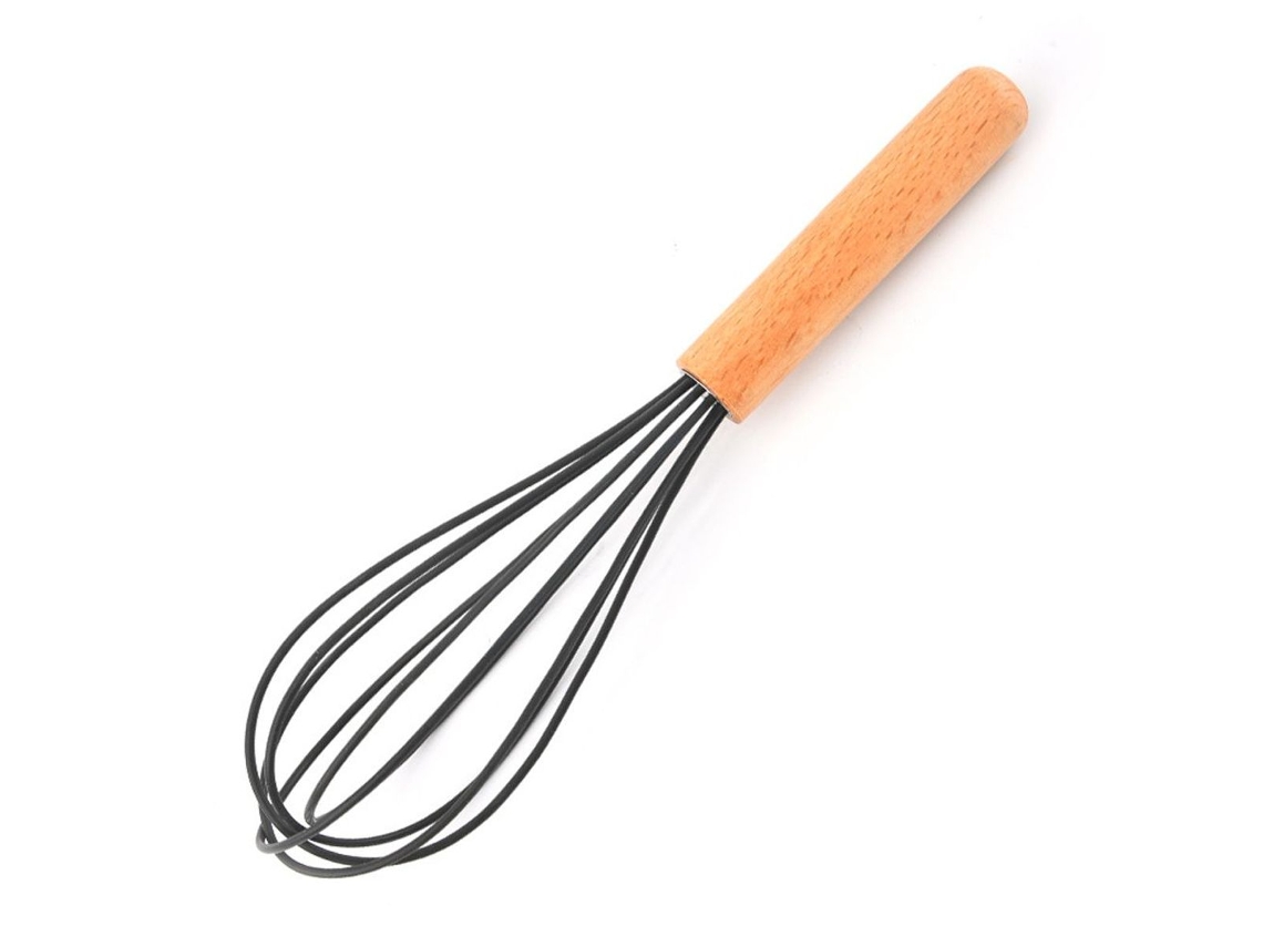 Batedor De Silicone Com Cabo Madeira, Batedor Para Massa De Panquecas, Cinza Klb