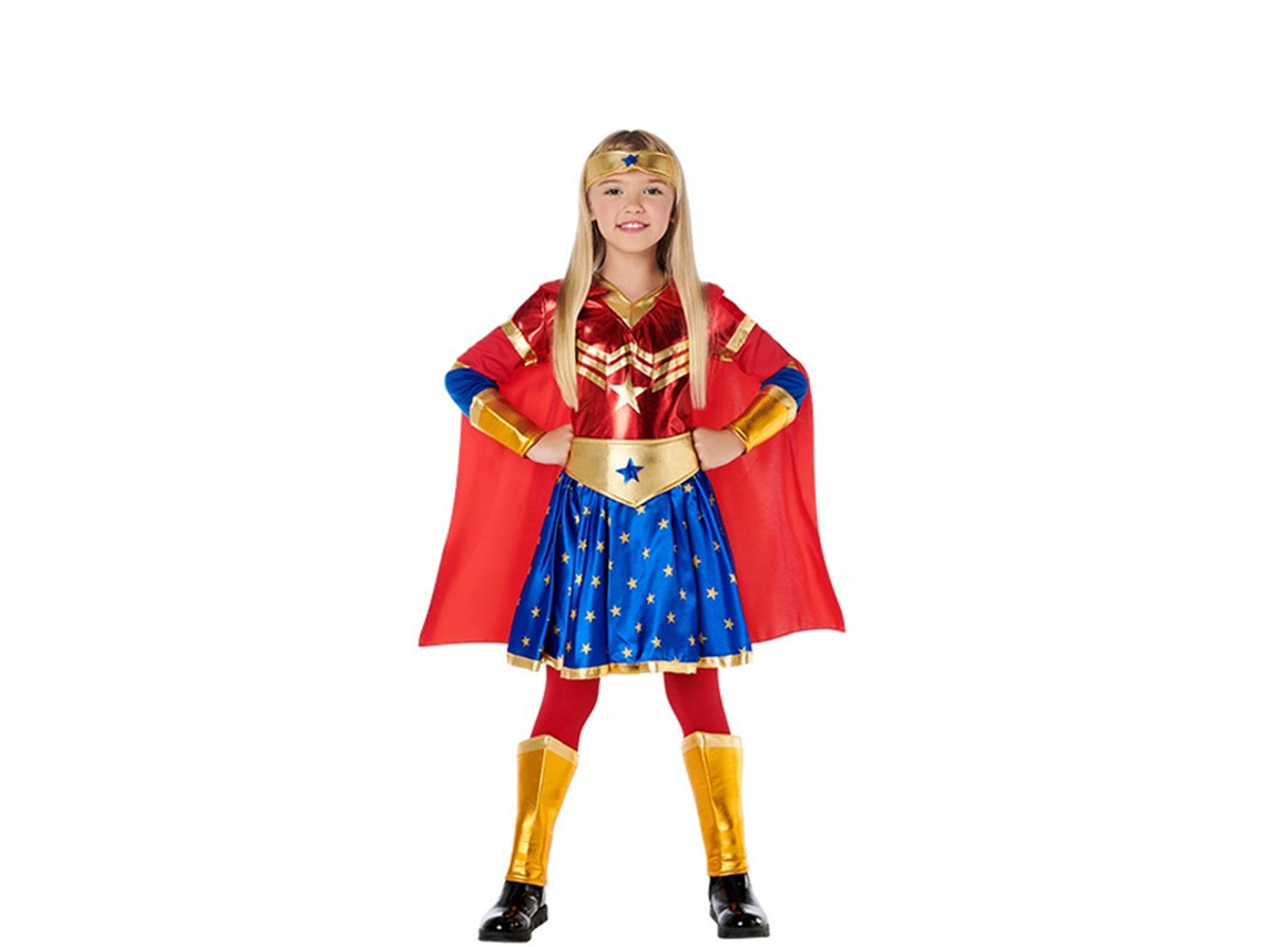 Fato de super heroína com estrelas e capa para menina