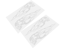2 adesivos decorativos para tanque de óleo de motocicleta na cor branca com estampa.