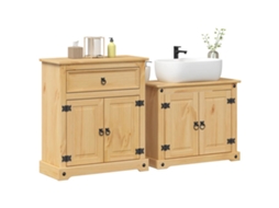 Vidaxl 2 Pcs Conj. De Móveis P/ Casa De Banho Corona Pinho Maciço