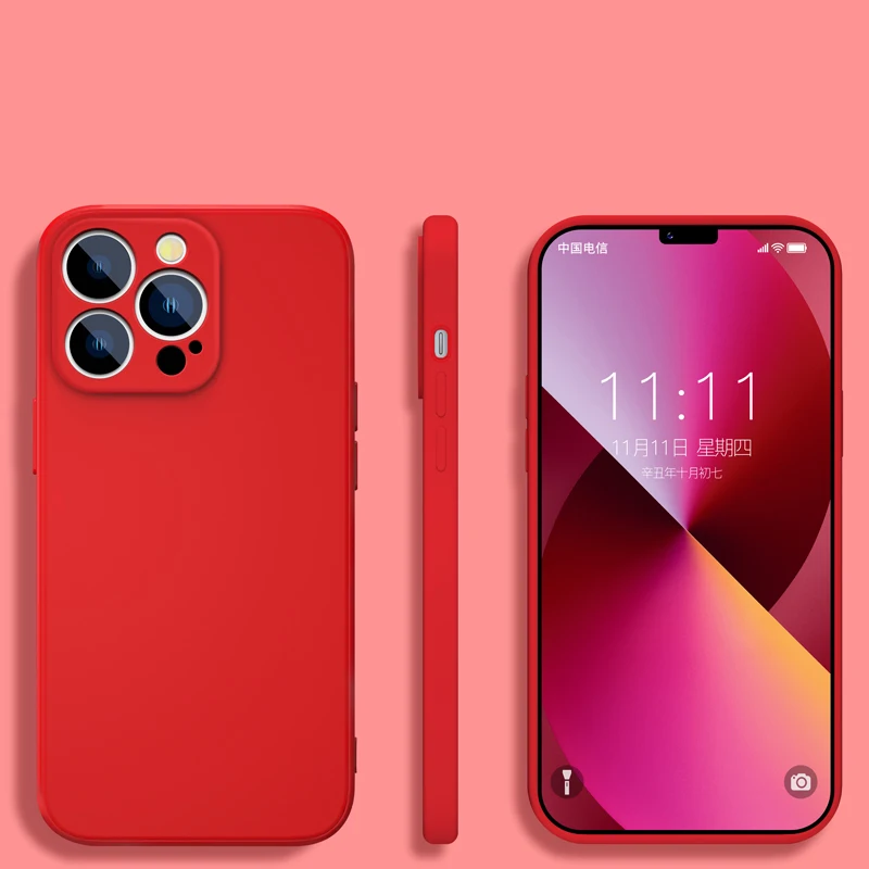 Capa Quadrada De Silicone Líquido (vermelho Para Iphone 14 Pro Max) Com Proteção Para A Lente.