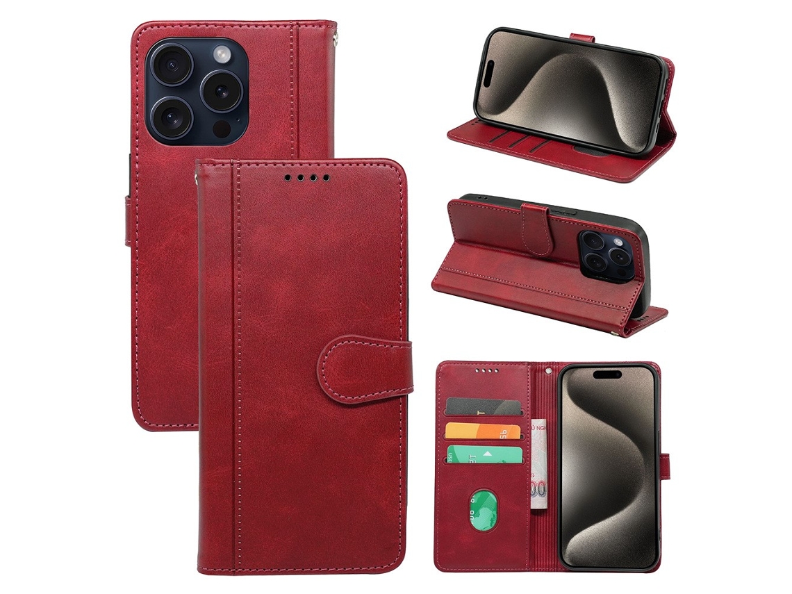Capa Para Iphone 15 Pro Pele Sintética Anti-choque Vermelho