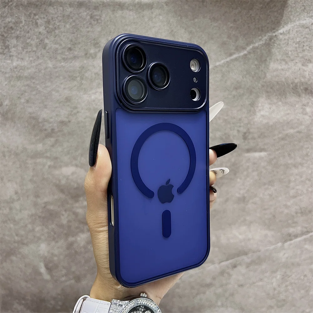 Capa Transparente Para Iphone 17, Azul Escuro, Com Carregamento Sem Fio E Compatível Com Magsafe.