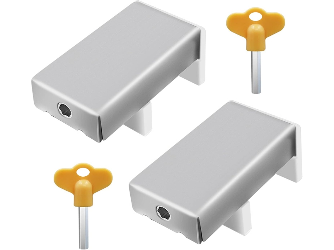 Trava Ajustável Lurelia Para Janela Deslizante E Porta De Correr, 2 Peças, Aço Inoxidável, Antirroubo, Ventilação, Prata, 6,7 X 3,5 X 3,2 Cm