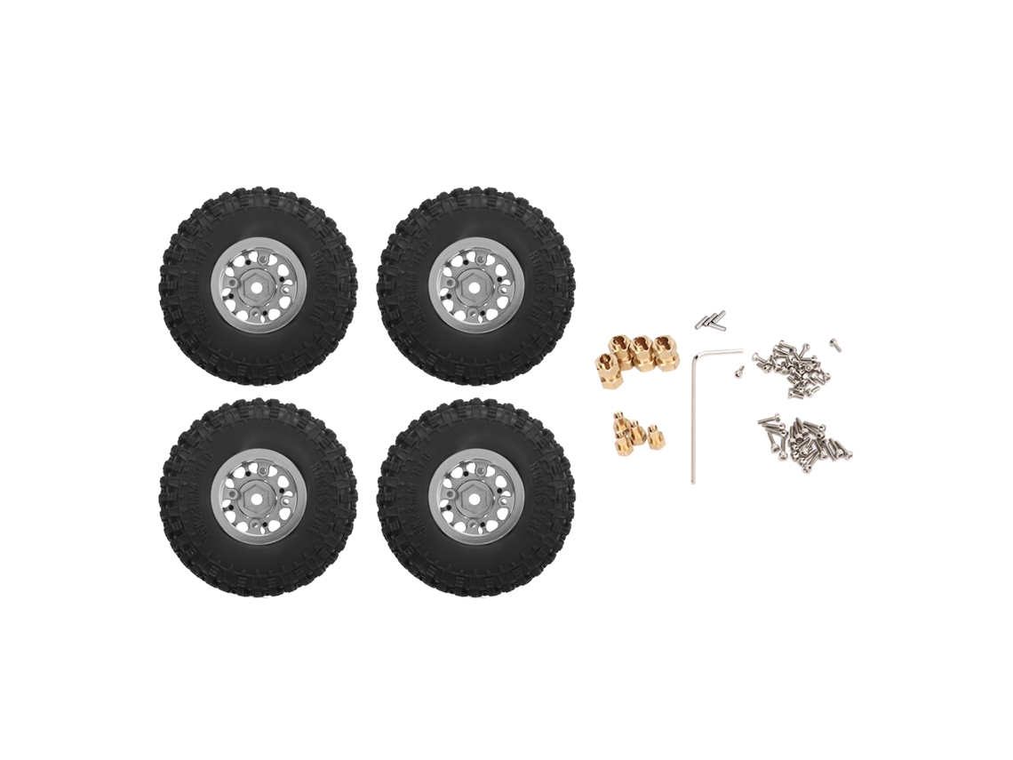 4 Pcs Rodas E Pneus De Alumínio Para Traxxas 1/18 Trx4m Carro Rc Prata