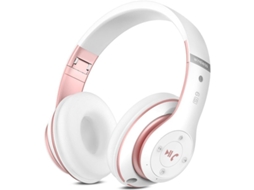 Fones Over Ear Bluetooth YURU, com microfone, 40h, com fio e sem fio, rosa