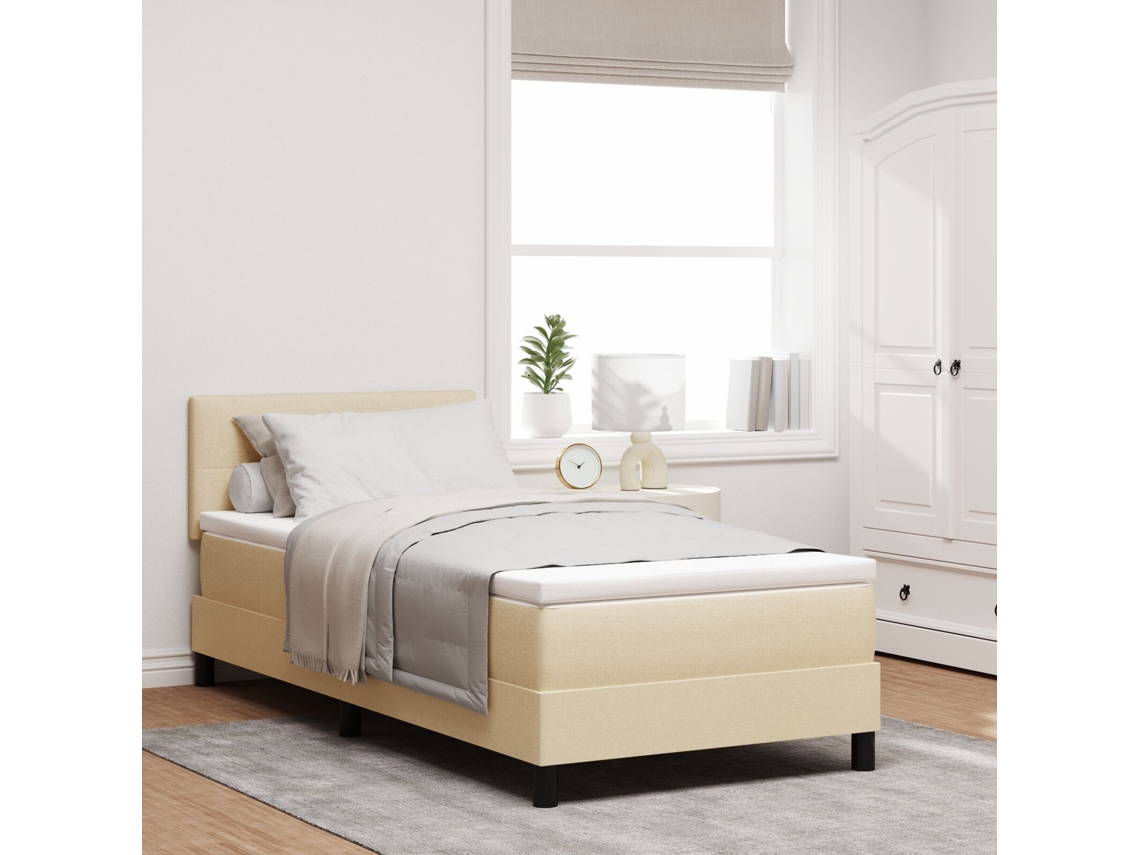 Cama Com Colchão Lovely Home Madeira Tecido Bege (90x200)