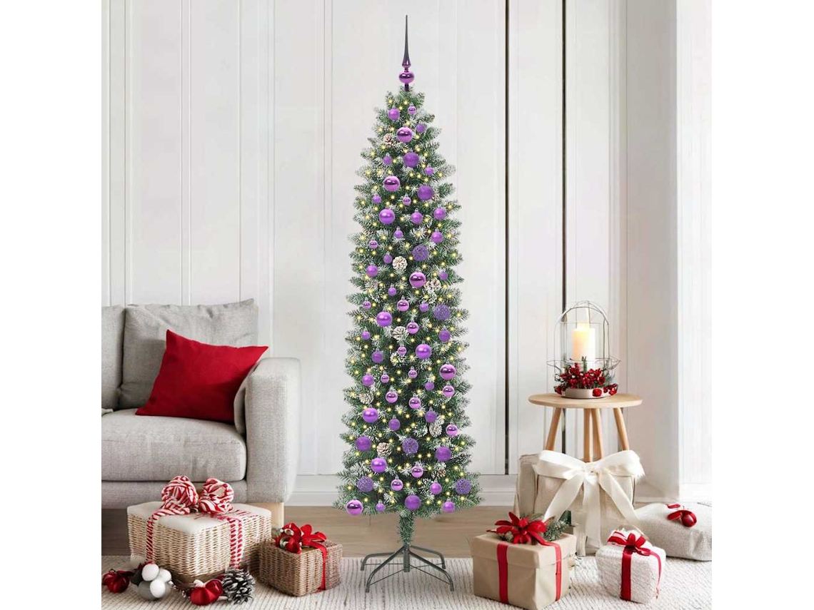 Vidaxl Árvore Slim De Natal Artificial Verde E Branco 180 Cm