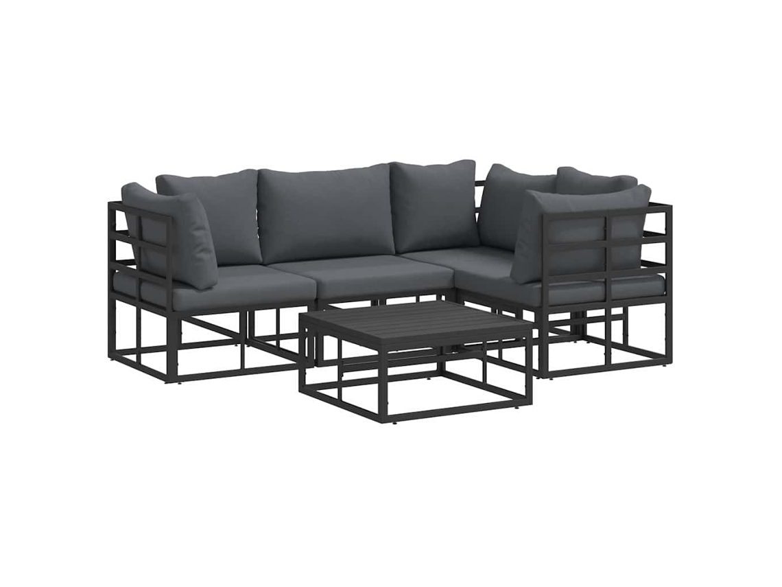 Conjunto 5 Sofá De Jardim Vidaxl Preto Alumínio (213 X 143 X 71 Cm)