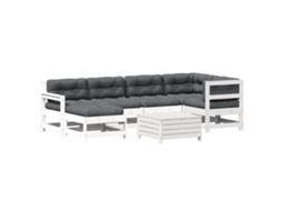 Conjunto 7 Lounge de Jardim com Almofadões Pinho VIDAXL Maciço Branco