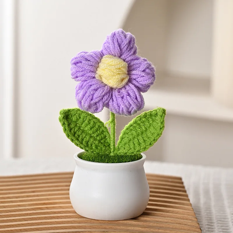 (roxo, 1 Peça) Vaso De Flores Criativo Em Tricô, Mini Planta Artificial, Decoração De Casa Feita À Mão