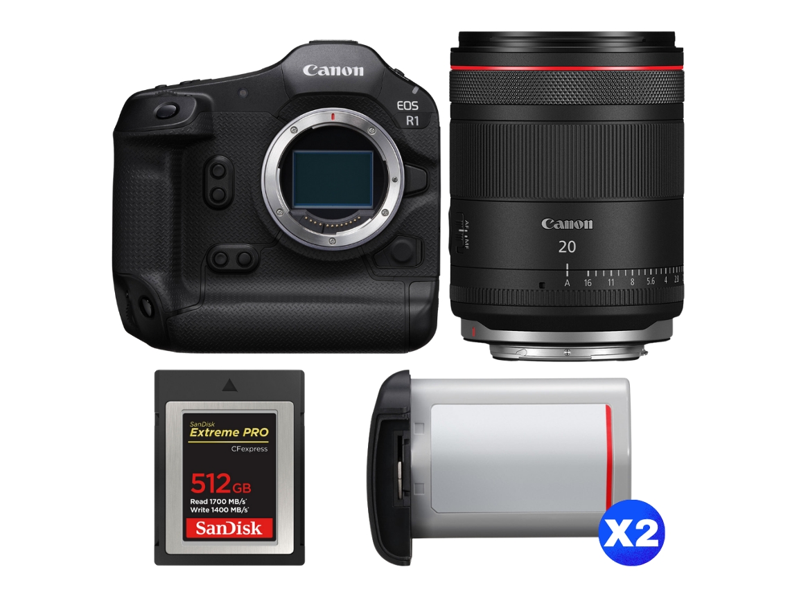Eos R1 + Rf 20mm F/1.4 L Vcm + 1 Sandisk 512gb Extreme Pro Cfexpress Type B + 2 Canon Lp e19 + Ebook “20 Dicas para Fotos Que Impressionam” CANON