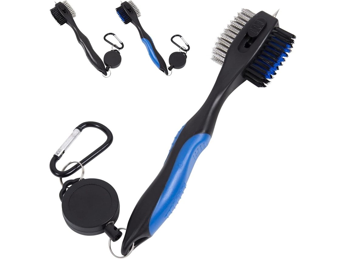 Escova 2 Em 1 Para Limpeza De Ranhuras De Tacos De Golfe Com Zíper E Cerdas Retráteis, Azul.