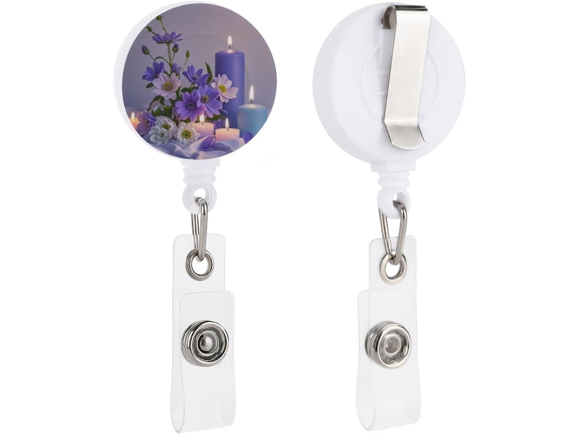 Clipe retrátil Crachá, com estampa de lindas flores vermelhas e velas, ideal para enfermeiras, médicos e funcionários públicos.