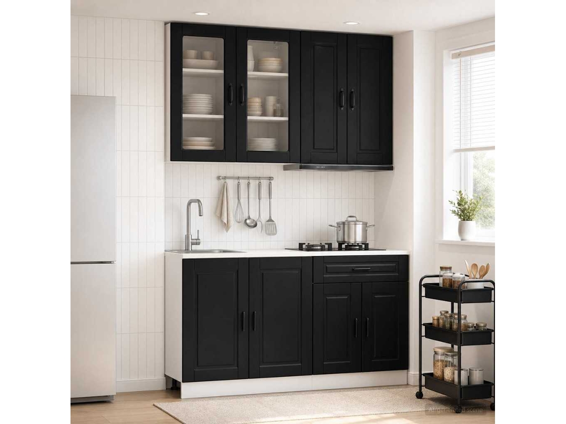 Vidaxl Unidade De Cozinha Porto 4 Pcs Preto Derivados De Madeira