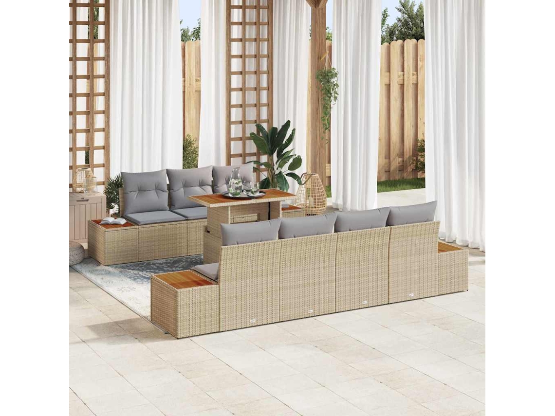 Vidaxl Conjunto De Sofá De Jardim 8 Unid. Bege Rattan Sintético