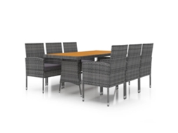 Conjunto 7 de jantar para exterior VIDAXL vime PE cinzento