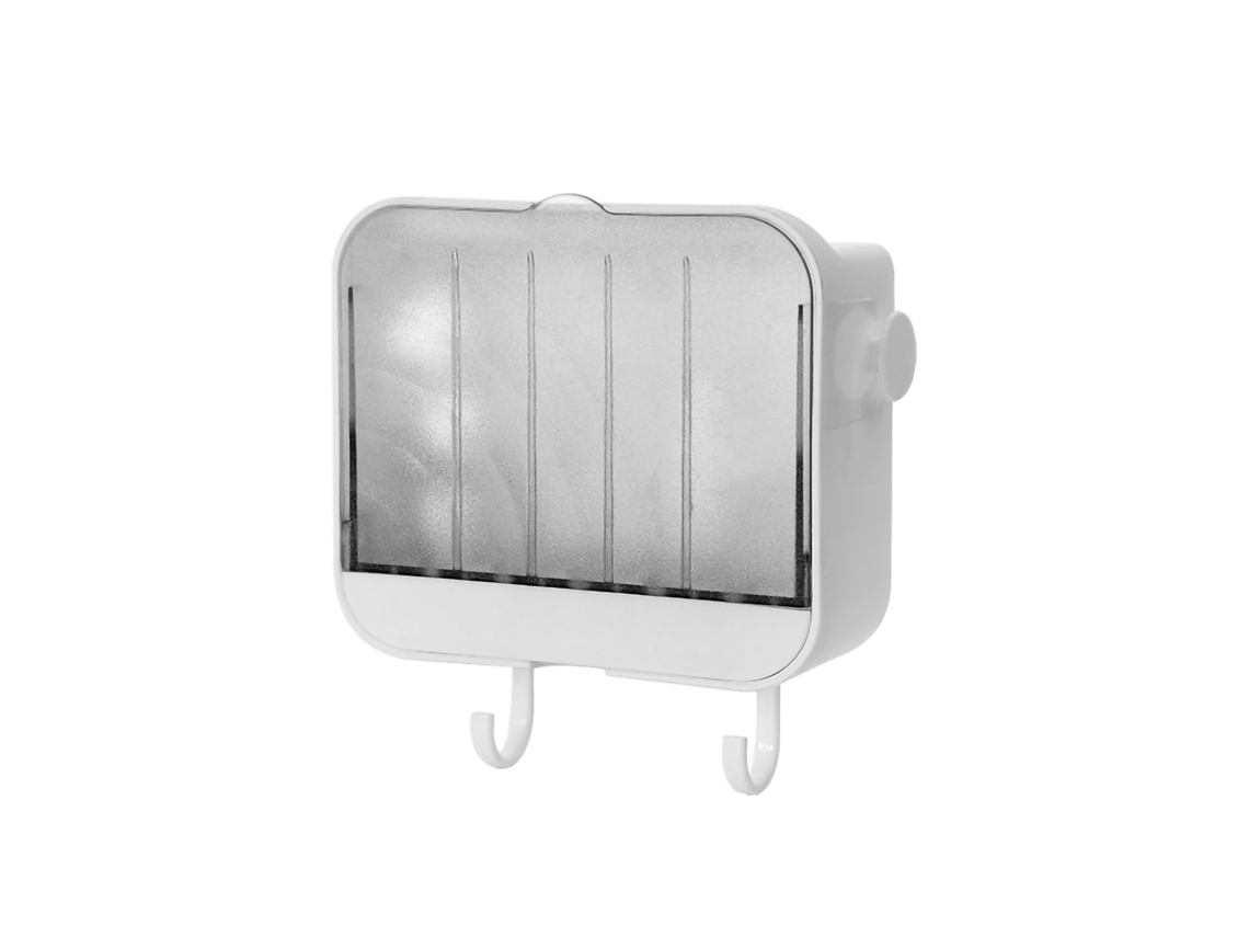Suporte de Sabão Parede Sem Furacao Duas Camadas Duplo Gancho Armazenamento Banheiro Branco