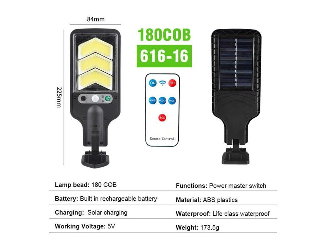 Holofote Solar Exterior 180 Cob (16) Com Sensor E Iluminação Exterior Elysve