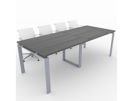 Mesa de Reunião de Casa e de Escritório Estrutura Metálica Cinzento Prateado Tampo em Melamina Cor Carvalho Ébano 240X100 Fabricada em Espanha OFICIT