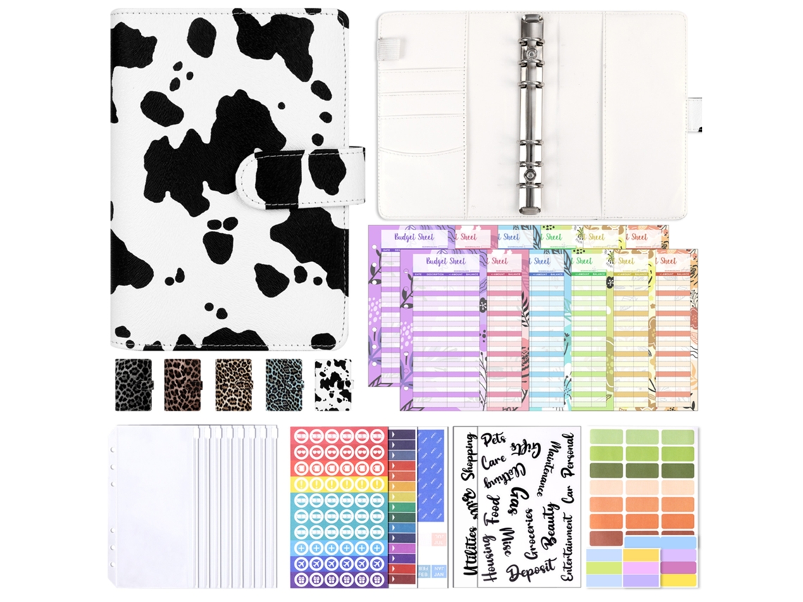 Leopard Print A6 Ring Binder Notebook With Zipper Pouch Cash Budget Organizer, Includes 12-budget Cards, 8-bill