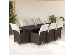 Vidaxl 9 Pcs Conjunto Bistrô de Jardim C/ Almofadões Vime Pe Castanho