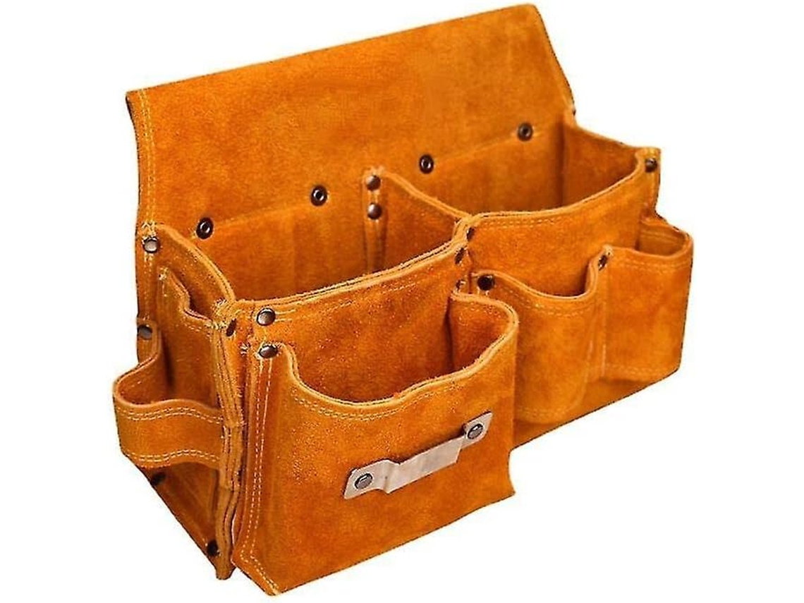Cinto de ferramentas Couro com bolsa dupla 26x9x18 cm, suporte para ferramentas com suporte para martelo, ideal para