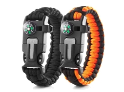 Pulseira de Paracord 2 Unidades, Bússola, Apito e Pedra Fogo, Equipamento Sobrevivência para Camping, Caminhada Pesca, Durável STELASPLEN