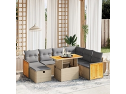 Vidaxl 8 Pcs Conjunto De Sofás P/ Jardim Com Almofadões Vime Pe Bege