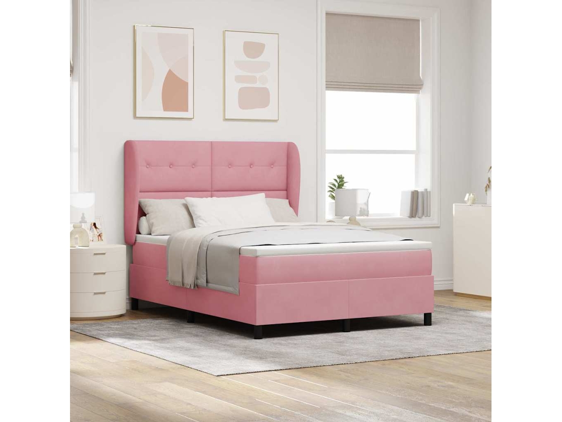 Vidaxl Cama Box Com Cabeceira Manual Rosa 190 X 140 Cm Veludo