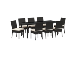 Conjunto 9 Conjunto De Jantar Para Jardim Vidaxl Preto Vime Pe (200 X 80 X 73 Cm)