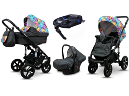 Carrinho de Bebé Multifuncional BABYLUX SKY LARK 4 Em 1 -Paint Flowers BLACK FRAME - Ajustável e dobrável Construção leve em alumínio - Acessórios