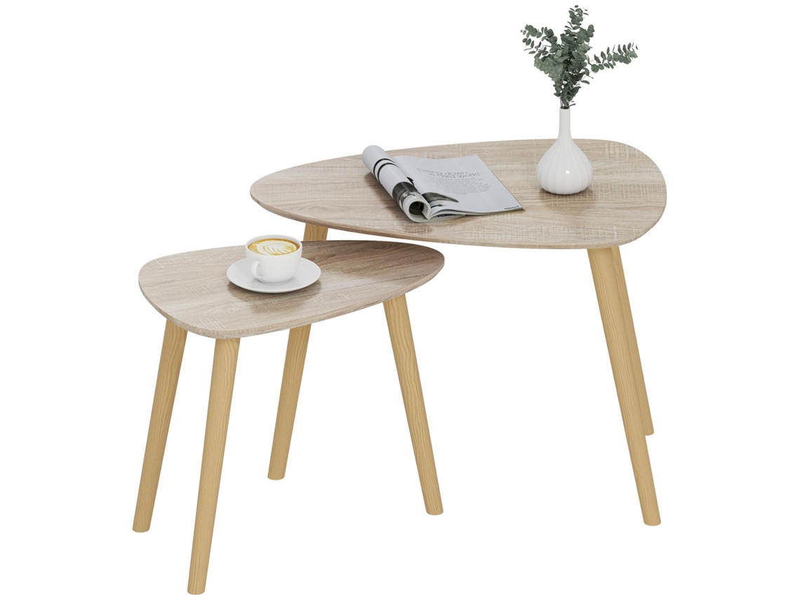 Conjunto de 2 Mesas Auxiliares Mdf e Melamina de Madeira Cor Madeira 59,5x39,5x45 cm Homcom