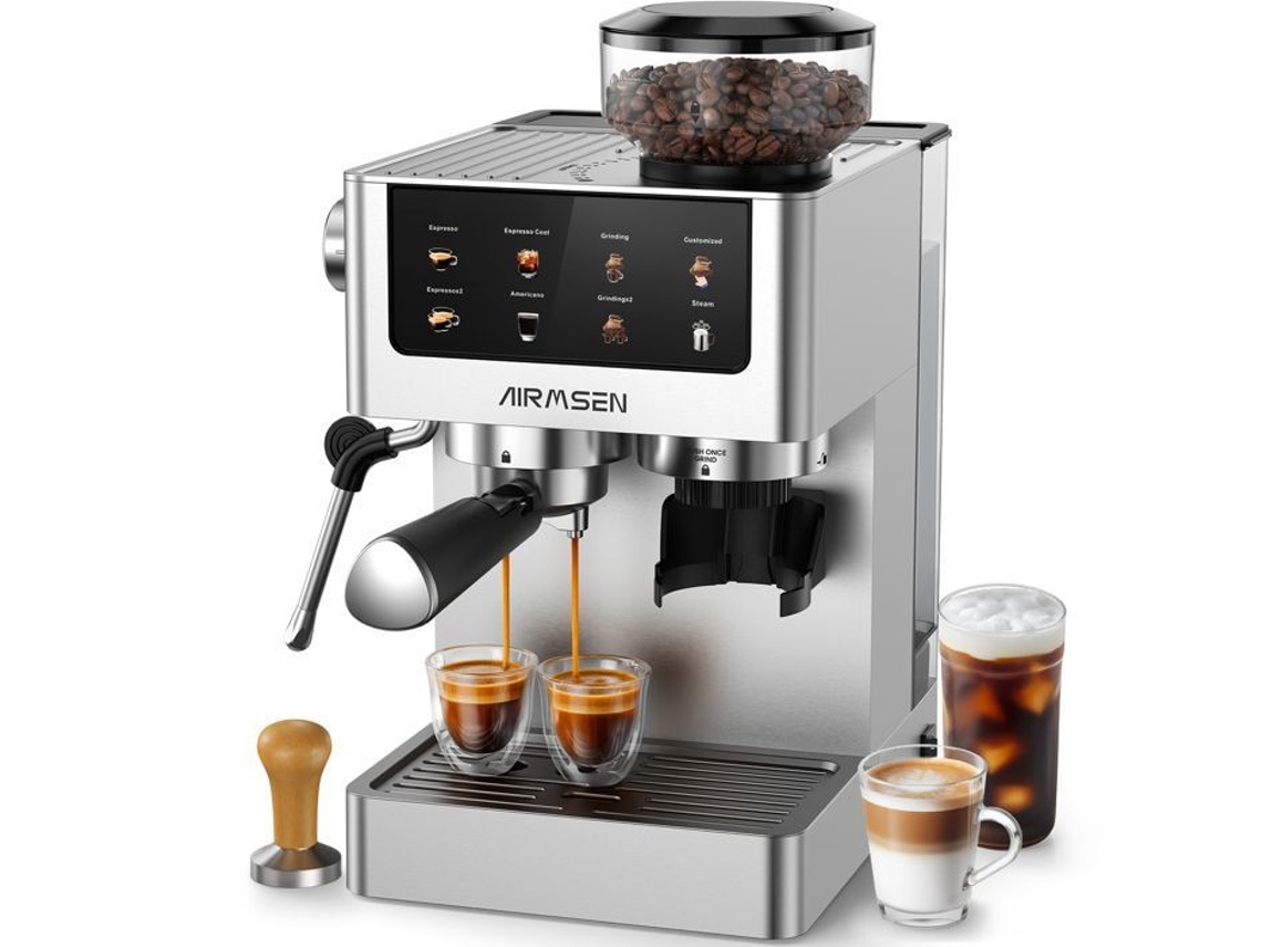 Máquina De Café Expresso Airmsen Moedor Inox 20 Bars, 2 Xícaras De Espresso, Para Cappuccino, Latte, Café Gelado, Expresso