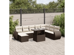 Vidaxl 9 Pcs Conjunto Sofás P/ Jardim C/ Almofadões Vime Pe Castanho