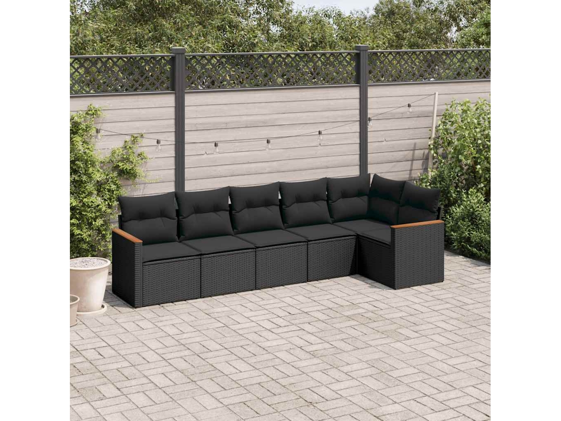 Vidaxl 6 Pcs Conjunto Sofás De Jardim C/ Almofadões Vime Pe Preto
