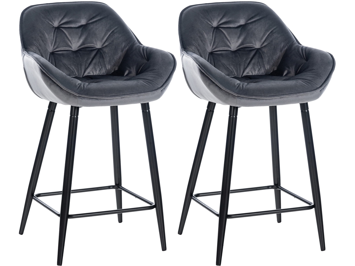 Conjunto de 2 bancos de bar veludo Gibson altura do assento 76 cm cinza escuro CLP