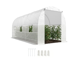 Estufa Tipo Túnel 445x200x200 Cm Com Porta Enrolável E 6 Janelas Cobertura De Pe 140 G/m² Anti-uv Branco
