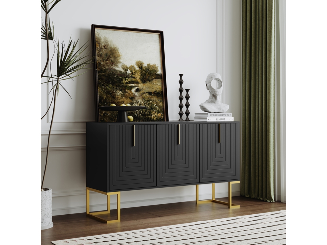 Modernes 3-türiges Sideboard, Verstellbare Regale, U-türen, Metallgriffen, Schwarz-hm